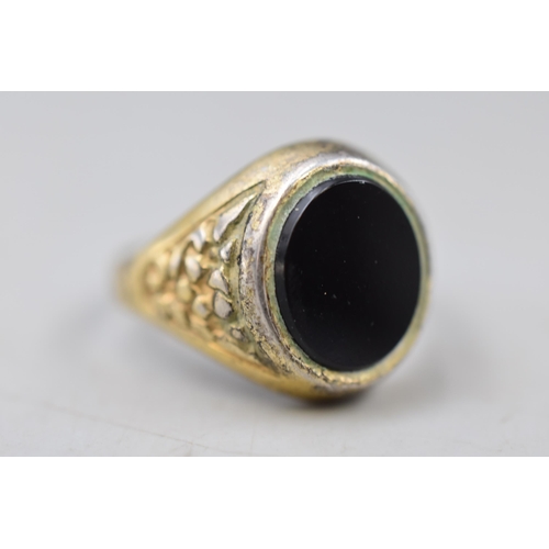 40 - Vintage Silver Black Stoned Signet Ring (Size U)