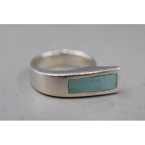 43 - Silver 925 Ring with Blue Stoned Inlay (Size Q)