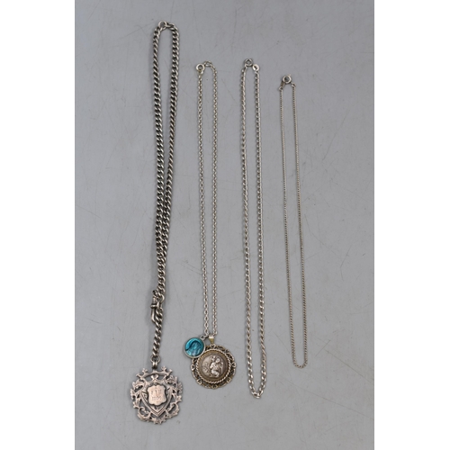 47 - Mixed Selection of Silver Necklaces, includes St. Christopher Pendant and Medallion Marked FTU 1904