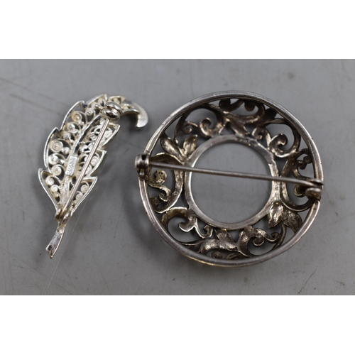 50 - Two Silver Brooches including Filigree Leaf