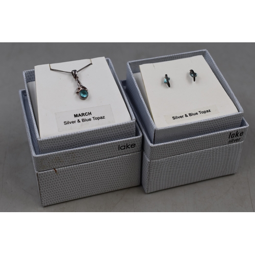 52 - Pair of Silver and Blue Topaz Earrings and a Silver and Blue Topaz Necklace and Pendant both by Lake... 