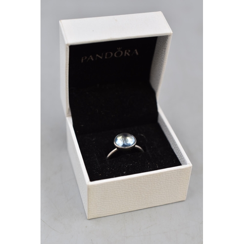 60 - Pandora Silver 925 ALE Topaz Stoned Ring (Size N) Complete with Presentation Box