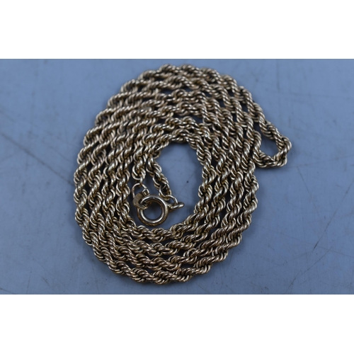 61 - 9ct Gold Rope Chain Twist Necklace (3.76 Grams). Approx. Total Length 16”