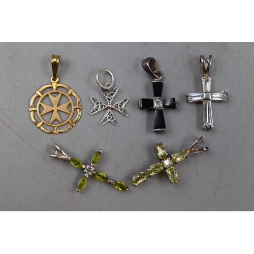 64 - Mixed Selection of Six Silver Cross Pendants