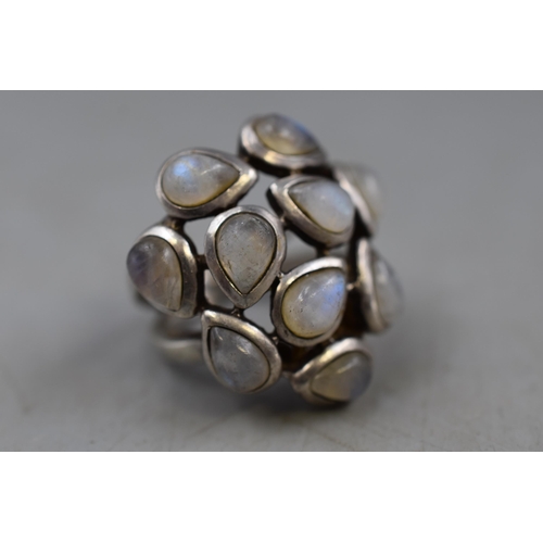 68 - Chunky Silver 925 Moonstone Cluster Ring Size N