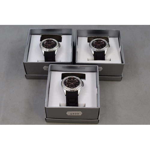 73 - Three New Spirit Watches with Rubberised Straps and Boxes (Working)