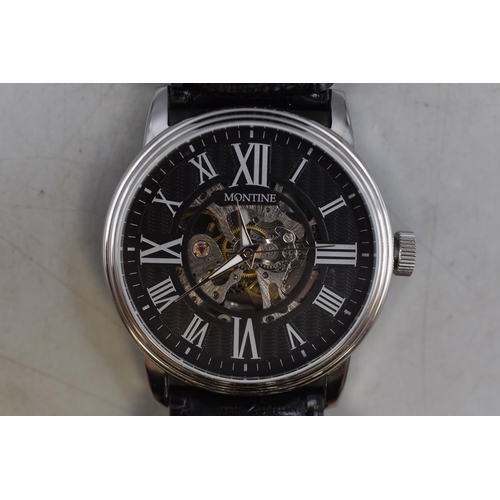 74 - Montine Automatic Skeleton Watch with Leather Strap (Working)