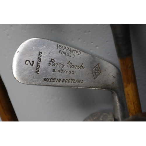 376 - Vintage Set of Golf Clubs with 9 Irons including Percy Marsh and Spalding Bros together with 4 Woods... 