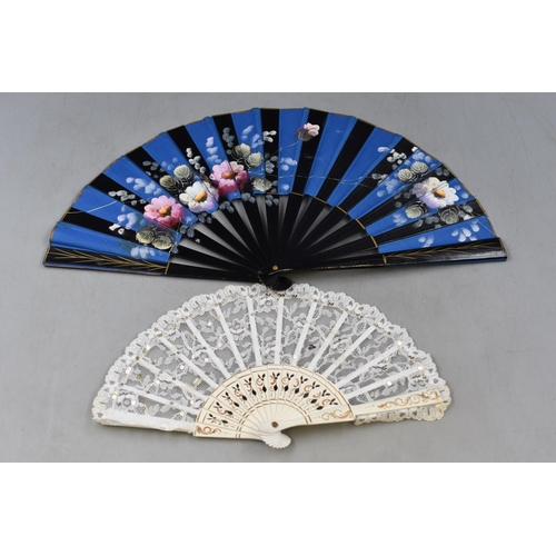 251 - Two Ladies Fans, one Primarily Lace and one Decorated and Painted Fabric. Each Complete in Box