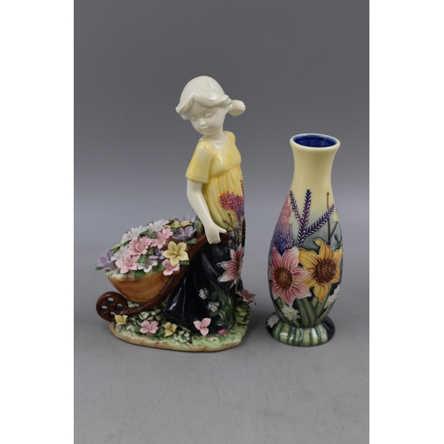 261 - Two Pieces of Old Tupton Ware. Includes Floral Vase and Girl Pulling a Wheelbarrow (AF). Largest App... 