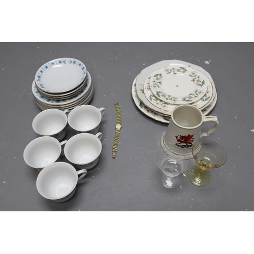 799 - Mixed Lot of Ceramics to include China Trio Set Antique Sherry Glasses and Plates