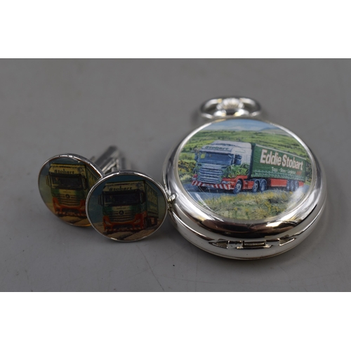 166 - Eddie Stobart Pocket Watch and Cufflinks and Memo Park Keyring Timer