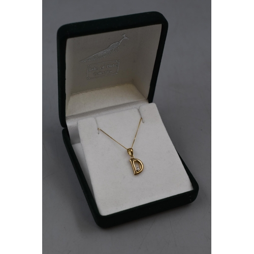 4 - Gold 375 (9ct) D Pendant Necklace Complete with Prsentation Box