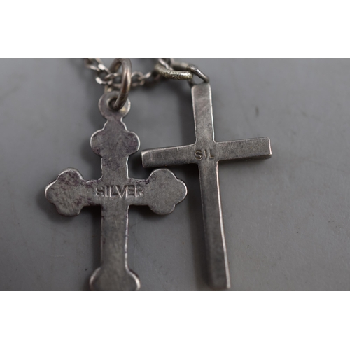 8 - Two Sliver Crucifix Crosses on Silver Chain