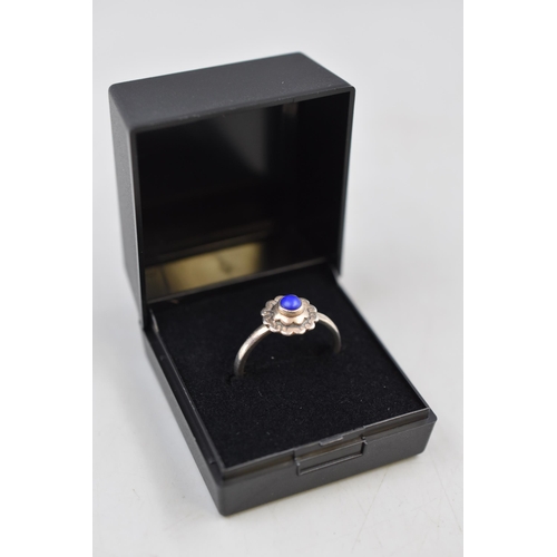 12 - Silver 925 Blue Stoned Ring (Size S) Complete with Presentation Box