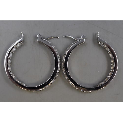 19 - Pair of Large Silver 925 CZ Hoop Earrings Complete with Presentation Box