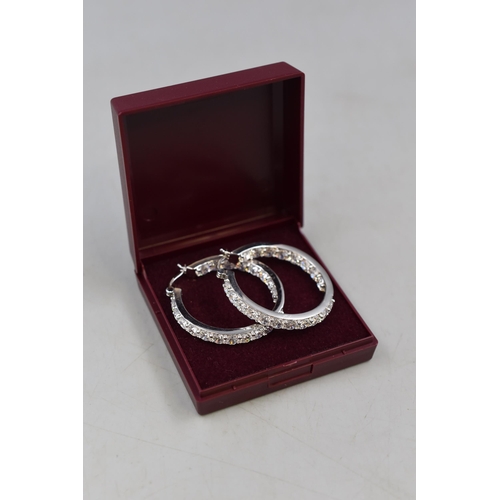 19 - Pair of Large Silver 925 CZ Hoop Earrings Complete with Presentation Box