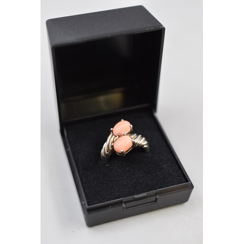 26 - Silver 925 Coral Style Stoned Ring Complete with Presentation Box