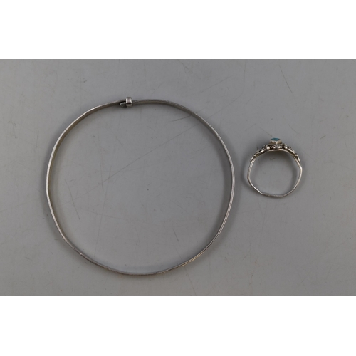 31 - Silver 925 Adjustable Etched Bangle and Silver Ring