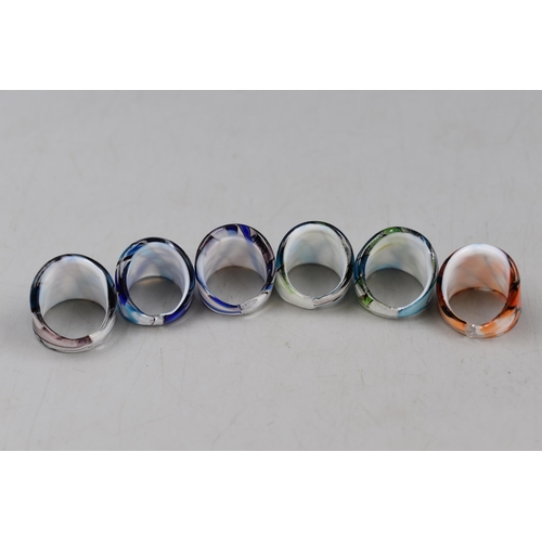 46 - A Selection of Six Murano Glass Lamp Rings. Complete with Leather Presentation Box