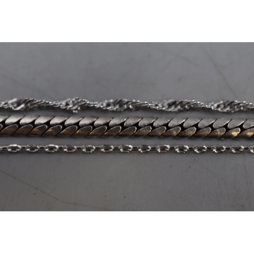 53 - Three Silver 925 Chains in various designs. Includes Flat Chain, Twist Chain and a Fine Link Chain. ... 