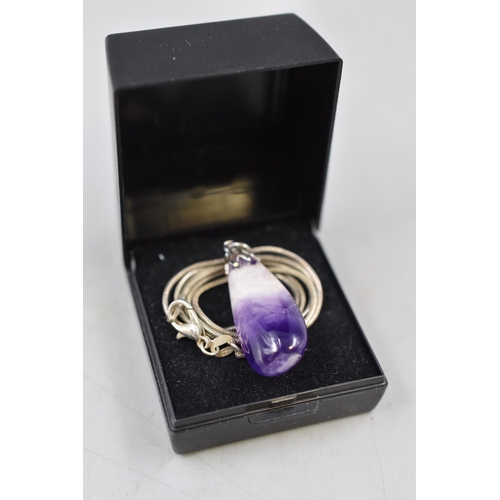 58 - A Blue John / Chevron Amethyst Pendant, on 925. Silver Chain. With Presentation Box