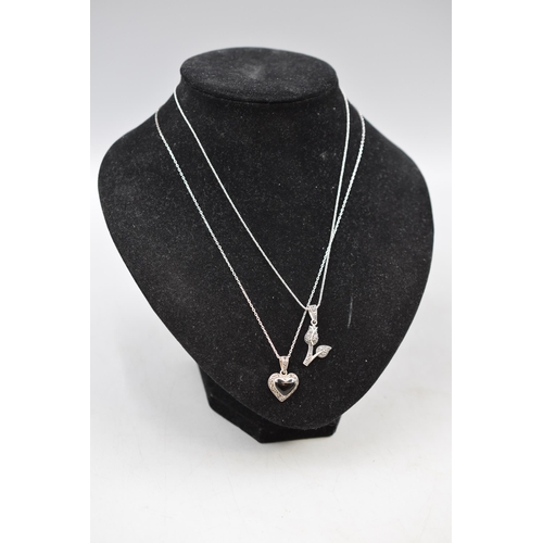 59 - Two Silver 925 Marcasite Pendant Necklaces on Silver 925 Chains. Includes Tulip Theme and Heart with... 