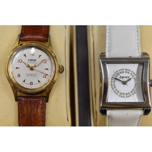 87 - Two Watches in Watch Display Box, DKNY and Oris