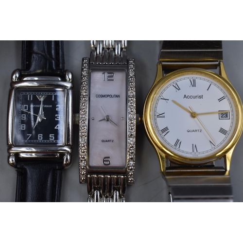 104 - Accurist, Emporio Armani and Cosmopolitan Quartz Watches (Working)