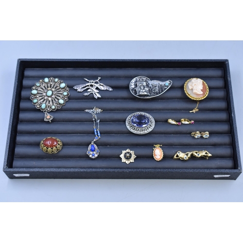 113 - Selection of Brooches, Earrings and Necklace Possibly Including Silver