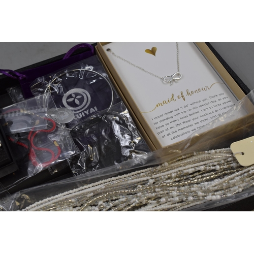 114 - Mixed Selection of New Packaged Jewellery to include Novelty Keyring, Virgo Bracelet, Necklaces and ... 