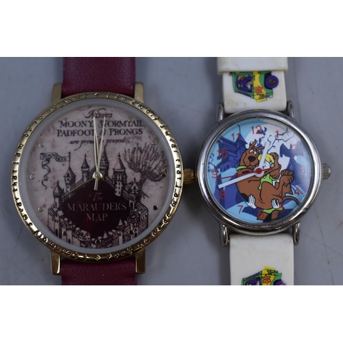 117 - Five Quartz Watches including Scooby Doo, Harry Potter and Pokemon (All Working)