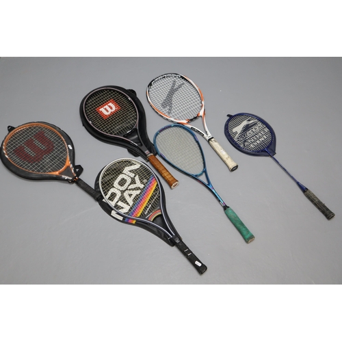 625 - Mixed Selection of Tennis, Squash and Badminton Rackets. Includes Wilson