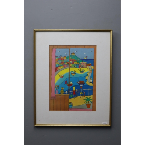 631 - Framed and Glazed Signed N.J Pearce Print Depicting a Colourful Holiday Scene approx 20