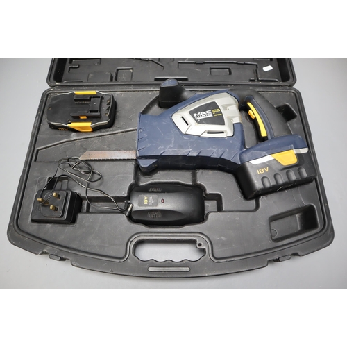 653 - MacAllister 18v Cordless Multi-Saw with two Batteries, Charger and Case (Powers On)