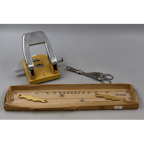 688 - South Western Marine Navigator Rule, Pair of Grape Scissors and a Vintage Heavy Duty Hole Punch