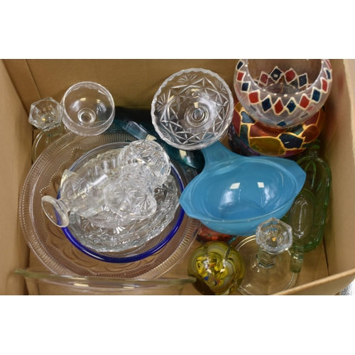 692 - A Mixed Selection of Glassware To Include Pyrex, Glass Paperweights, Pair of Candlesticks and More