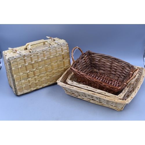 698 - A Selection of Three Wicker Baskets and A Wicker Hamper