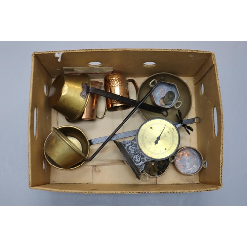 732 - Mixed Selection of Metal items, also includes Vintage Salter Scales