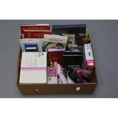 733 - Large Mixed Lot to include Boxed items. Includes Boxed Carafe Set, Passport Holders, Photo Album, Ch... 