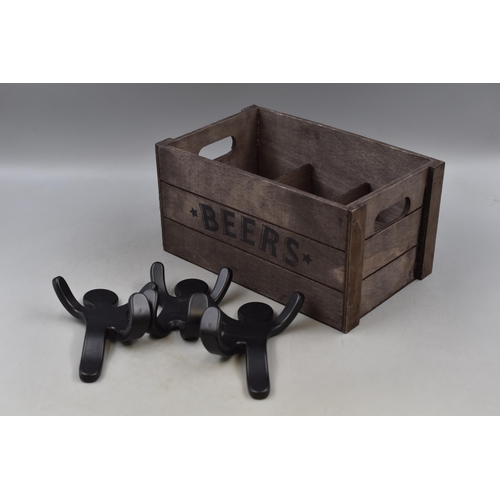 707 - Mixed Lot to include a Beer Crate with Bottle opener and a Set of Three Quirky Morf Coat Hangers