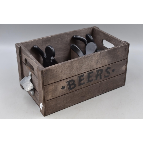 707 - Mixed Lot to include a Beer Crate with Bottle opener and a Set of Three Quirky Morf Coat Hangers