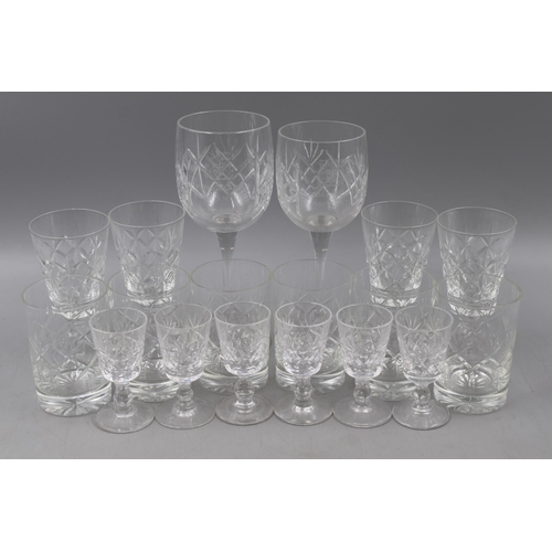 719 - A Selection of Cut Glass Drinking Glasses. Includes Brierley Liquor Glasses, Leeds Golf Club Wine Gl... 