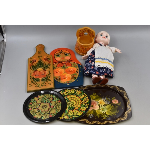 721 - Mixed Selection to include Russian Doll, Russian Wall Plaques and Decorative Trays