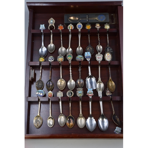 727 - Four Display Cabinets Containing a Selection of Collectable Teaspoons (24 In Each, 96 In Total)