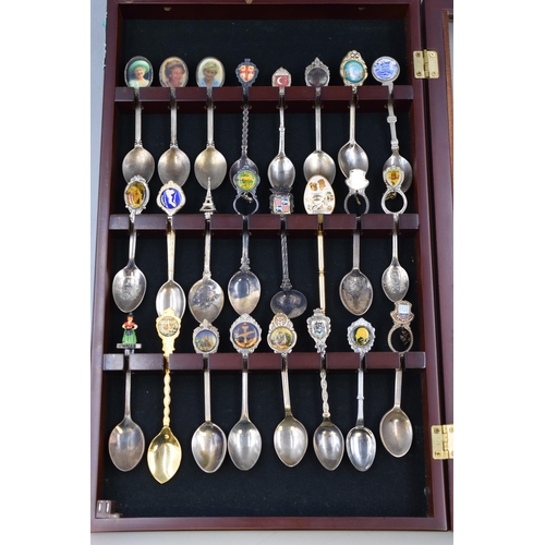 727 - Four Display Cabinets Containing a Selection of Collectable Teaspoons (24 In Each, 96 In Total)