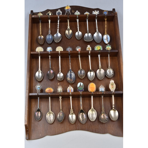 727 - Four Display Cabinets Containing a Selection of Collectable Teaspoons (24 In Each, 96 In Total)