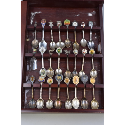 727 - Four Display Cabinets Containing a Selection of Collectable Teaspoons (24 In Each, 96 In Total)