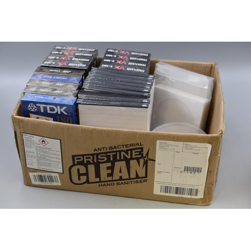 728 - Mixed Lot of Blank Video Tapes and Cd Disc and Cases to include Maxell, Jvc and others