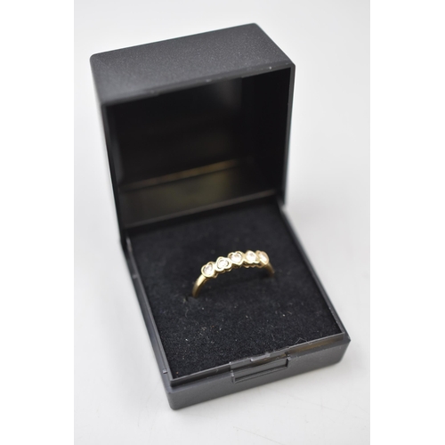 1 - Hallmarked Birmingham 375 (9ct) 5 Stoned Gold Ring (Size P) Complete with Presentation Box